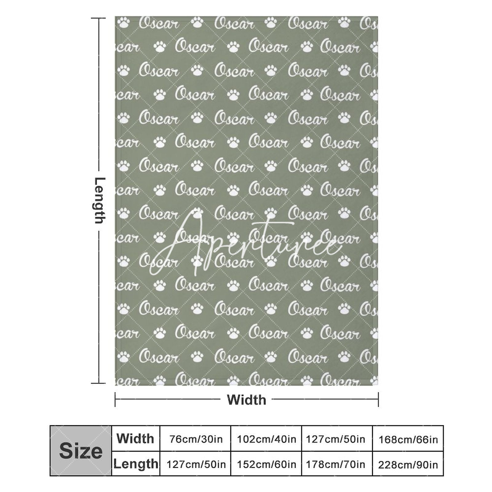 Aperturee - Aperturee Military Green White Paw Print Custom Name Blanket