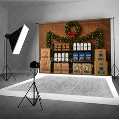 Aperturee - Aperturee Milk and Cookies for Santa Photography Backdrop Christmas Kitchen Scene Holiday Mini Session Background