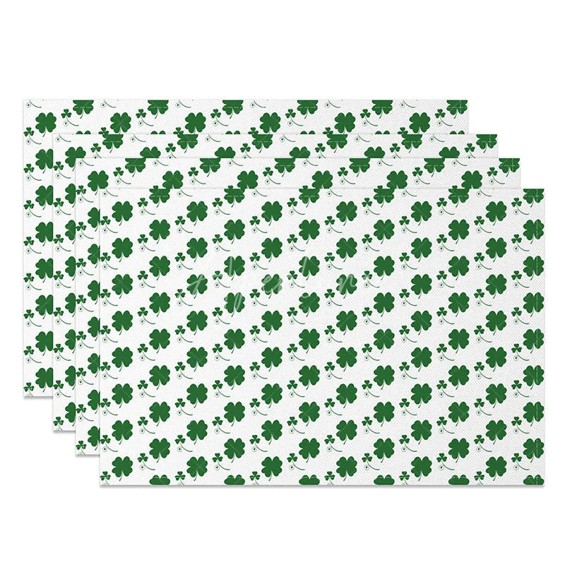 Aperturee - Aperturee Mini Shamrock Pattern Set of 4 Placemats White and Green St. Patricks Day Clover Dining Table Mats