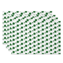 Aperturee - Aperturee Mini Shamrock Pattern Set of 4 Placemats White and Green St. Patricks Day Clover Dining Table Mats