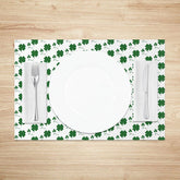 Aperturee - Aperturee Mini Shamrock Pattern Set of 4 Placemats White and Green St. Patricks Day Clover Dining Table Mats