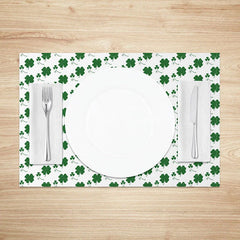 Aperturee - Aperturee Mini Shamrock Pattern Set of 4 Placemats White and Green St. Patricks Day Clover Dining Table Mats