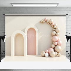 Aperturee - Aperturee Minimalism Beige Wall Arch Balloons Wedding Backdrop