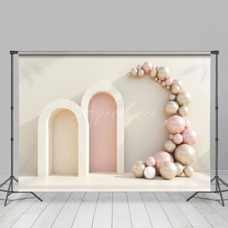 Aperturee - Aperturee Minimalism Beige Wall Arch Balloons Wedding Backdrop