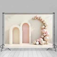 Aperturee - Aperturee Minimalism Beige Wall Arch Balloons Wedding Backdrop