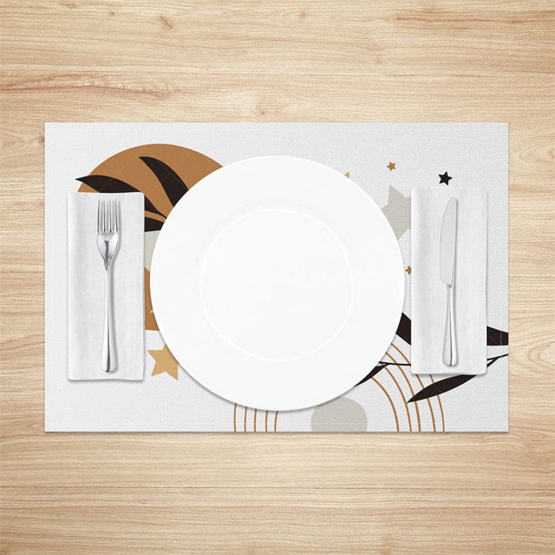 Aperturee - Aperturee Minimalism Moon Stars Leaves Print Set Of 4 Placemats