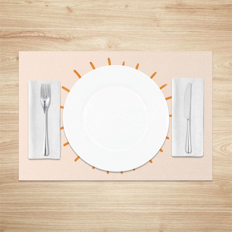 Aperturee - Aperturee Minimalism Orange Sun Pattern Set Of 4 Placemats