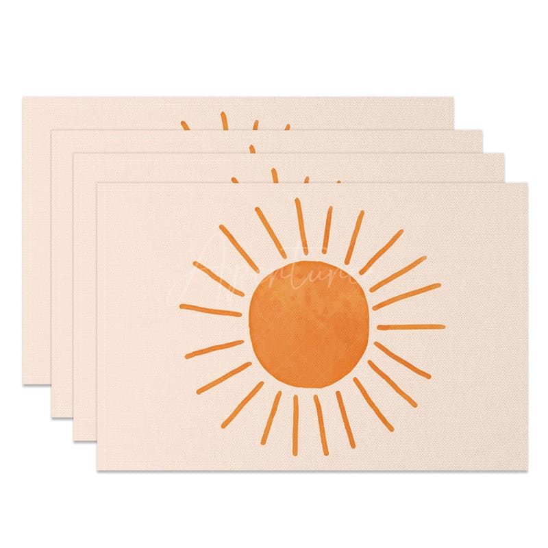 Aperturee - Aperturee Minimalism Orange Sun Pattern Set Of 4 Placemats