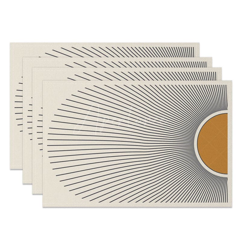 Aperturee - Aperturee Minimalist Abstract Sunburst Rays Set Of 4 Placemats