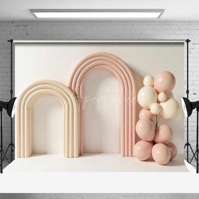 Aperturee - Aperturee Minimalist Arch Pink Balloons Wedding Photo Backdrop