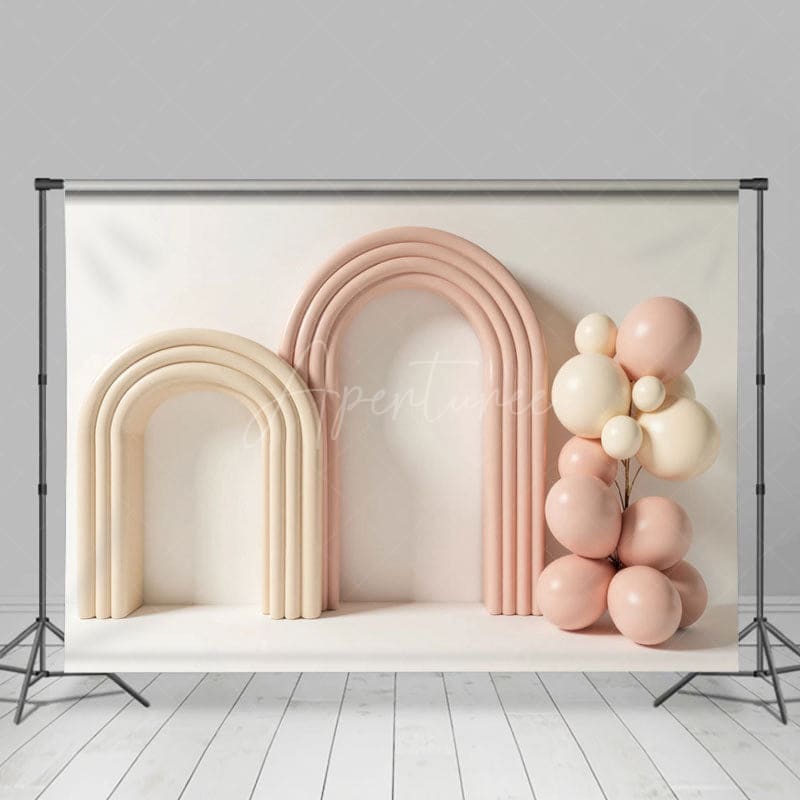 Aperturee - Aperturee Minimalist Arch Pink Balloons Wedding Photo Backdrop