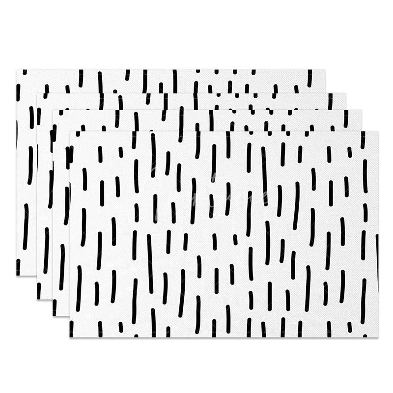 Aperturee - Aperturee Minimalist Black and White Line Art Dining Set of 4 Placemats Modern Abstract Design for Kitchen Decor