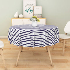 Aperturee - Aperturee Minimalist Blue and White Stripe Round Tablecloth for Modern Farmhouse and Coastal Kitchen Decor