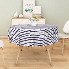 Aperturee - Aperturee Minimalist Blue and White Stripe Round Tablecloth for Modern Farmhouse and Coastal Kitchen Decor