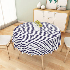 Aperturee - Aperturee Minimalist Blue and White Stripe Round Tablecloth for Modern Farmhouse and Coastal Kitchen Decor
