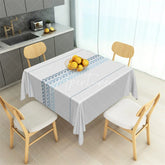 Aperturee - Aperturee Minimalist Blue Leaf Band Rectangle Tablecloth White Scandi Style Pattern Table Cover for Dining