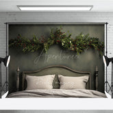 Aperturee Aperturee Minimalist Christmas Headboard Photography Backdrop Simple Greenery Garland Rustic Farmhouse Bedroom Photo Prop