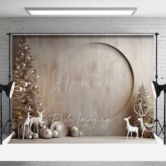 Aperturee Aperturee Minimalist Christmas Photography Backdrop Modern Wood Wall with White Reindeer Neutral Holiday Studio Photo Prop