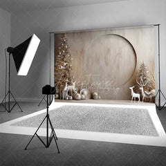 Aperturee Aperturee Minimalist Christmas Photography Backdrop Modern Wood Wall with White Reindeer Neutral Holiday Studio Photo Prop