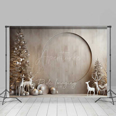 Aperturee Aperturee Minimalist Christmas Photography Backdrop Modern Wood Wall with White Reindeer Neutral Holiday Studio Photo Prop