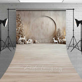 Aperturee Aperturee Minimalist Christmas Sweep Photography Backdrop with Floor Modern Wood Wall and White Reindeer Neutral Holiday Photo