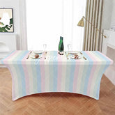 Aperturee - Aperturee Minimalist Color Stripe Geometric Art Stretch Table Cover