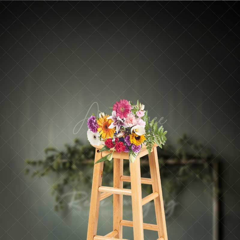 Aperturee Aperturee Minimalist Fine Art Photography Backdrop Dark Moody Wall with Greenery Branch Modern and Elegant Studio Prop