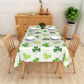 Aperturee - Aperturee Minimalist Geometric Green Grid Rectangle Tablecloth Modern Clover St Patricks Day Table Cover