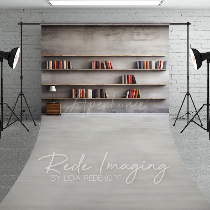Aperturee - Aperturee Minimalist Grey Dark Room Bookshelf Sweep Backdrop