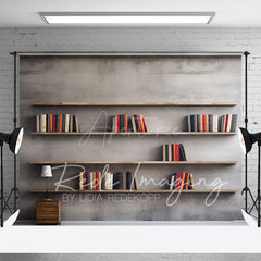 Aperturee - Aperturee Minimalist Grey Wall Dark Room Bookshelf Backdrop