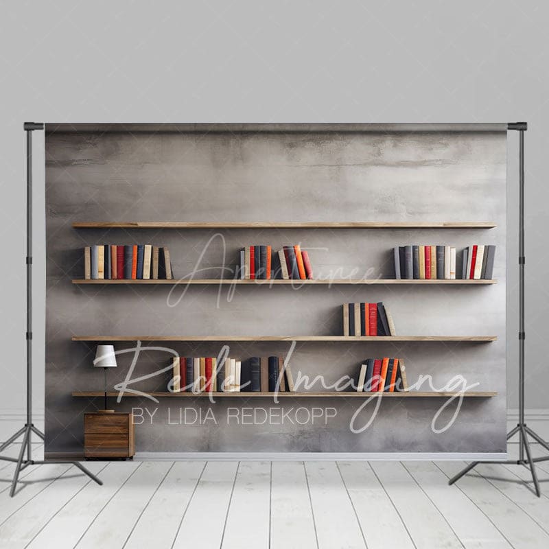 Aperturee - Aperturee Minimalist Grey Wall Dark Room Bookshelf Backdrop