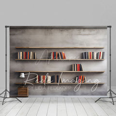 Aperturee - Aperturee Minimalist Grey Wall Dark Room Bookshelf Backdrop