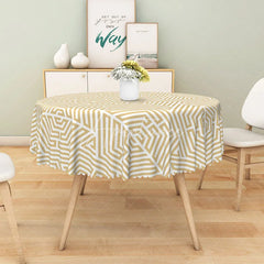 Aperturee - Aperturee Minimalist Linear Round Tablecloth in Yellow and White for Modern and Scandinavian Style Kitchen Decor