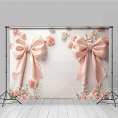 Aperturee - Aperturee Minimalist Pink Bow Floral Photography Backdrop White Wall Wedding Decoration Background