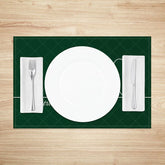Aperturee - Aperturee Minimalist St. Patricks Day Set of 4 Placemats White Shamrock Outline and Dark Green Dining Table Mats