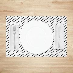 Aperturee - Aperturee Minimalist White and Black Lines Dining Set of 4 Placemats for Modern Geometric and Scandinavian Kitchen