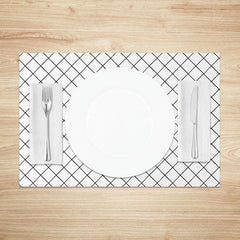 Aperturee - Aperturee Minimalist White and Black Lines Rhombus Set of 4 Placemats for Modern Geometric and Scandinavian Decor