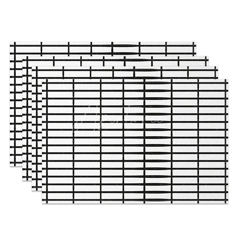 Aperturee - Aperturee Minimalist White and Black Plaid Print Set of 4 Placemats for Modern Farmhouse and Scandinavian Decor