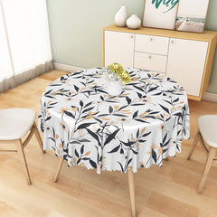 Aperturee - Aperturee Minimalist White Round Tablecloth with Leaf and Floral Line Art for Modern Botanical Dining Decor