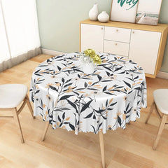 Aperturee - Aperturee Minimalist White Round Tablecloth with Leaf and Floral Line Art for Modern Botanical Dining Decor
