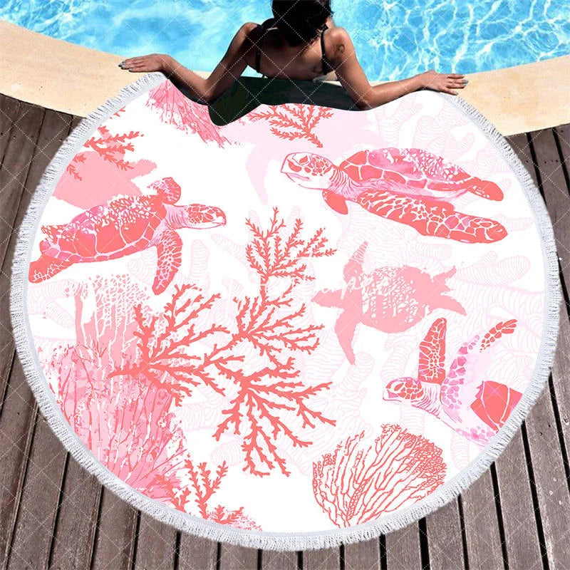Aperturee - Aperturee Minimally Pink Returnees Coral Round Beach Towel