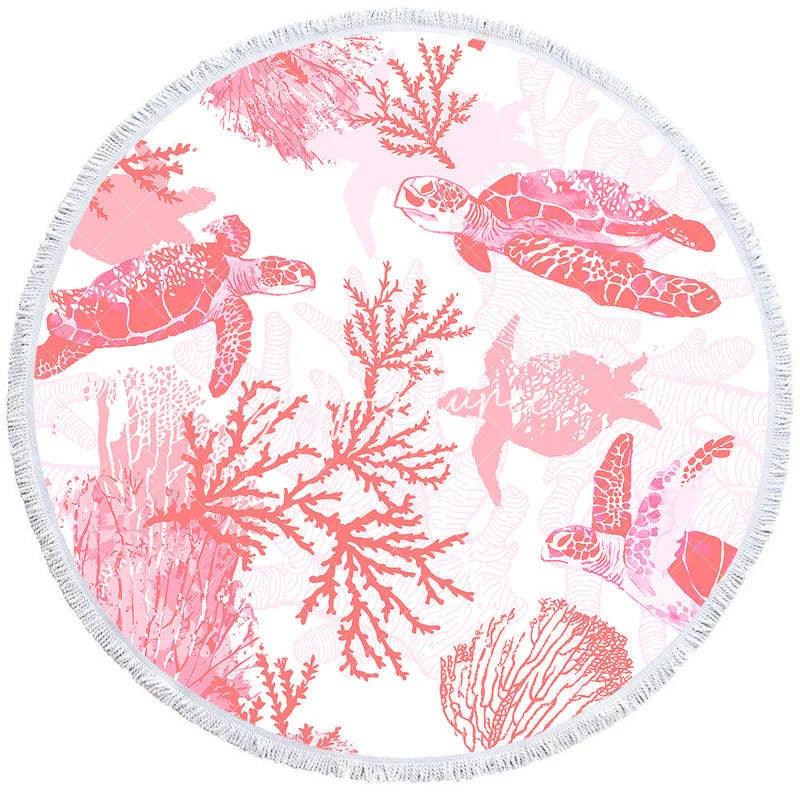 Aperturee - Aperturee Minimally Pink Returnees Coral Round Beach Towel