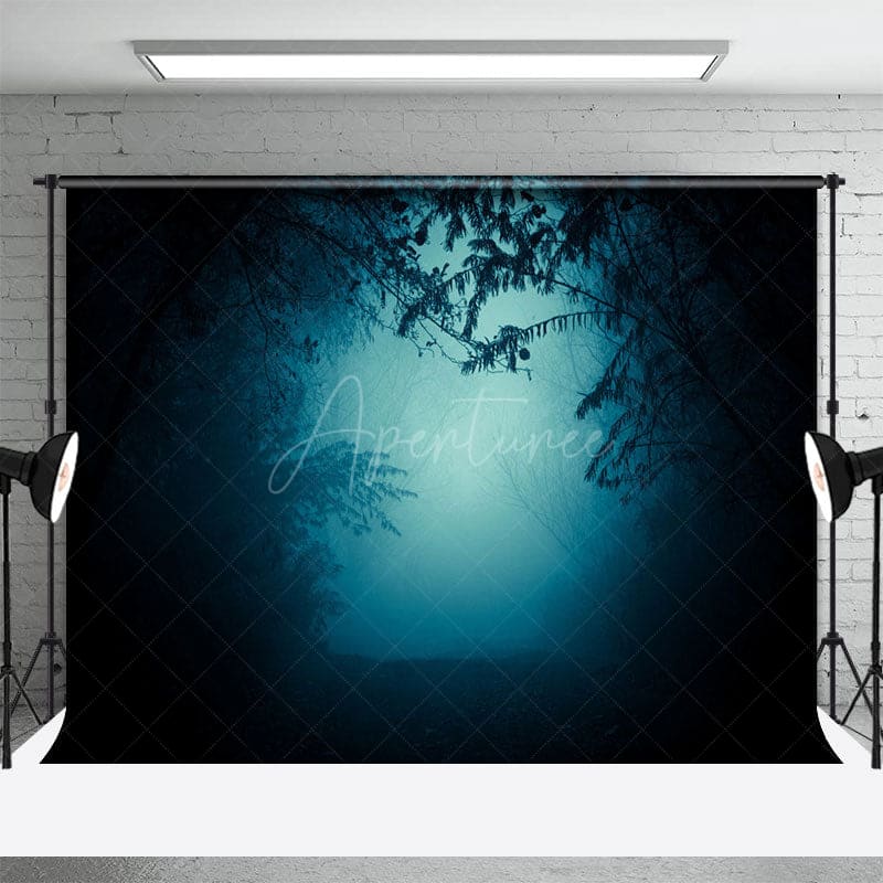 Aperturee - Aperturee Misty Forest Dark Night Scary Photography Backdrop