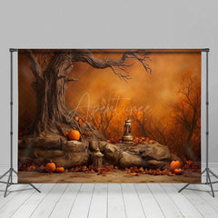 Aperturee - Aperturee Misty Forest Night Autumn Pumpkin Halloween Backdrop