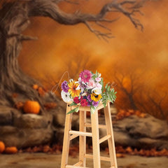 Aperturee - Aperturee Misty Forest Night Autumn Pumpkin Halloween Backdrop