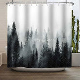 Aperturee - Aperturee Misty Pine Forest Shower Curtain Foggy Nature Tree Landscape Bathroom Decoration Modern Farmhouse Grey Woodland Bath
