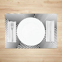 Aperturee - Aperturee Modern Abstract Black Lines and Stars Set of 4 Placemats for Contemporary and Celestial Kitchen Decor
