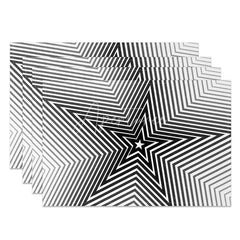 Aperturee - Aperturee Modern Abstract Black Lines and Stars Set of 4 Placemats for Contemporary and Celestial Kitchen Decor