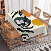 Aperturee - Aperturee Modern Abstract Botanical Leaf Rectangle Tablecloth with Organic Shapes Black Yellow Teal Dining Decor