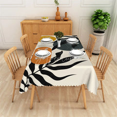 Aperturee - Aperturee Modern Abstract Botanical Leaf Rectangle Tablecloth with Organic Shapes Black Yellow Teal Dining Decor